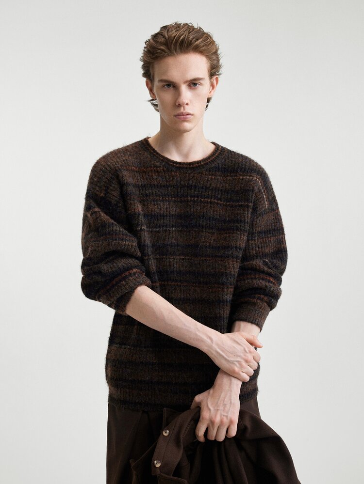 NEOSTRIT Men's Striped Crew Neck Long Sleeve Casual Versatile Sweater,Fall/Winter Unisex Style, Couple Outfit, Best Holiday Gift - Multicolor - View 9