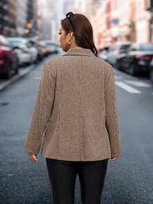 SHEIN Clasi Blazer Lengan Panjang Kancing Kasual Elegan Ukuran Plus untuk Bisnis Kantor Formal Warna Cokelat Musim Panas - Coklat - View 3
