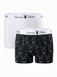 PLAYBOY X SUMWON Bunny Logo All-Over Print Boxer Trunks 2-Pack With Branded Elastic Waistband Everyday Comfort Underwear - Multicolor - View 1