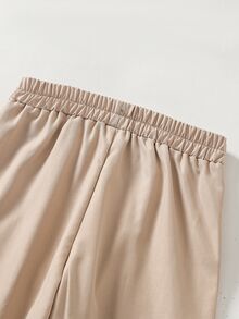Souflis Souflis Young Boy Casual Comfortable Solid Color Long Pants With Slanted Pockets, Simple Elastic Waist Design, Suitable For Daily Wear, Travel, Party, Holiday, Versatile Fashion Outfit - Khaki - View 7