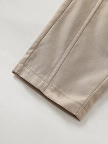 Souflis Souflis Young Boy Casual Comfortable Solid Color Long Pants With Slanted Pockets, Simple Elastic Waist Design, Suitable For Daily Wear, Travel, Party, Holiday, Versatile Fashion Outfit - Khaki - View 8
