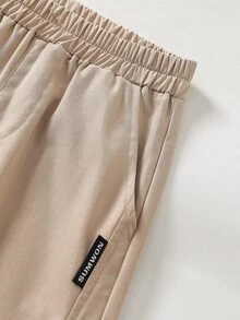 Souflis Souflis Young Boy Casual Comfortable Solid Color Long Pants With Slanted Pockets, Simple Elastic Waist Design, Suitable For Daily Wear, Travel, Party, Holiday, Versatile Fashion Outfit - Khaki - View 6