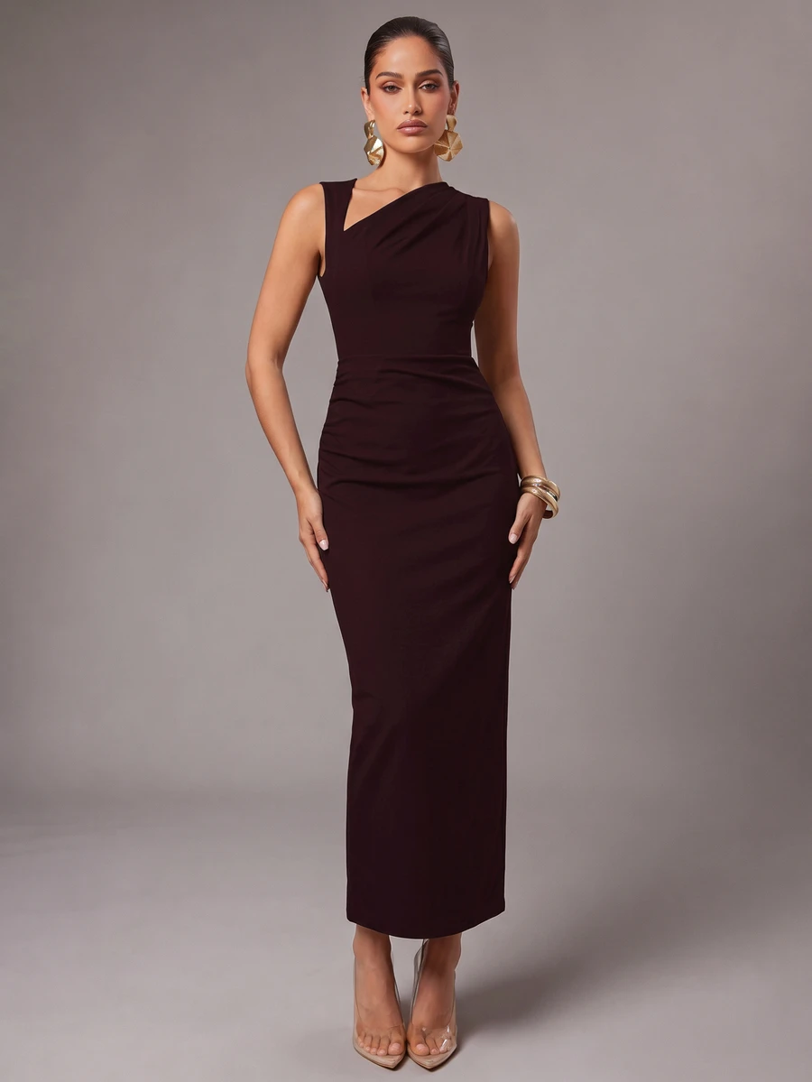 Silquee Women's Summer Elegant Solid Color High Slit Long Dress - Bold Plum - View 1