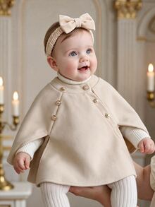 SHEIN Elladie kids Jaket Jubah Wol Lucu untuk Bayi Perempuan, Musim Gugur/Dingin - Khaki - View 1