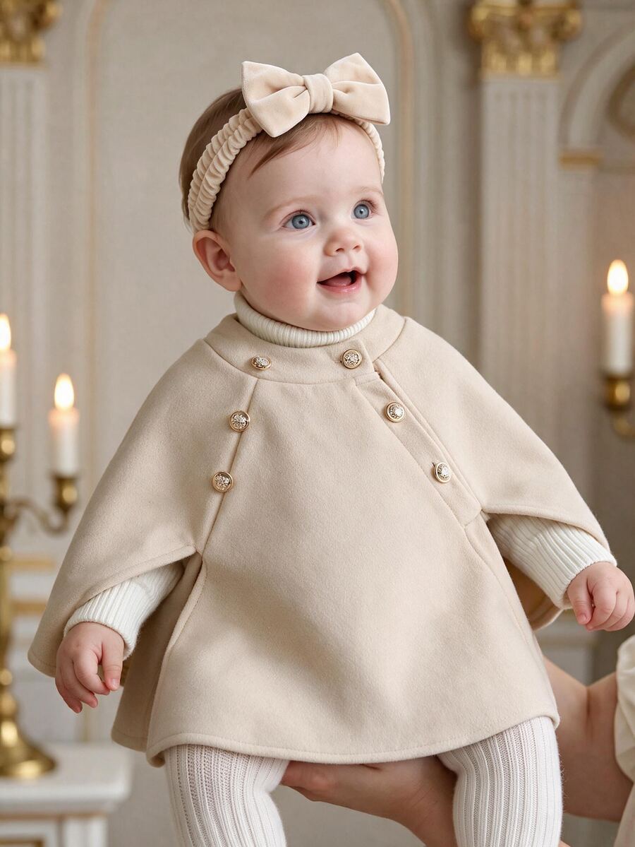 SHEIN Elladie kids Jaket Jubah Wol Lucu untuk Bayi Perempuan, Musim Gugur/Dingin - Khaki - View 1