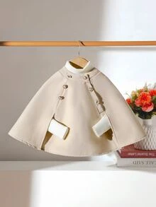 SHEIN Elladie kids Jaket Jubah Wol Lucu untuk Bayi Perempuan, Musim Gugur/Dingin - Khaki - View 3