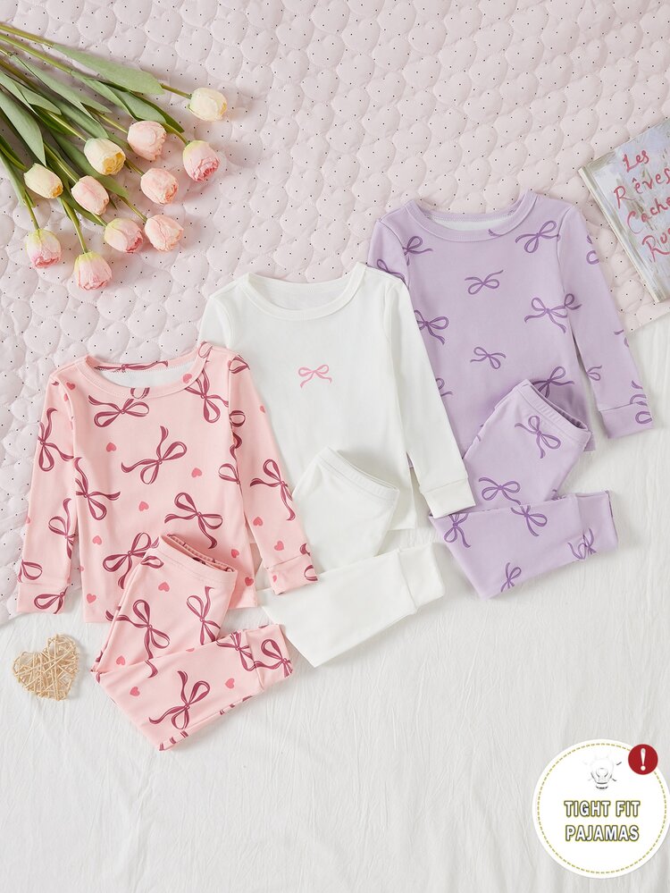 Baby Girl Slim Fit Minimalist Fashion Daily Multi-Color Round Neck Long Sleeve Top With Print Bow Heart All-Over Pattern And Long Pants 6-Piece Loungewear Set - Multicolor - View 5