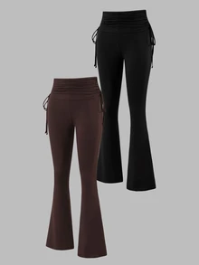 SHEIN Sports Women's Yoga Brown Black Sports Pants Set Of Two Pieces Gym Pilates Summer Essential Low Waist - Multicolor - View 8
