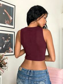 Bitrose Sexy Y2k Metal Decor Sleeveless Cropped Top For Summer Halloween Going Out Club - Red - View 2