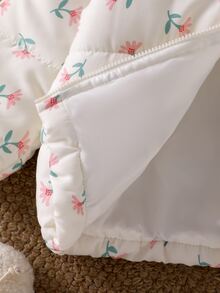 SHEIN 女嬰秋冬甜美碎花印花絎縫連帽羽絨夾克長袖拉鍊加厚外套幼兒外衣秋季服飾 - 彩色 - 查看 5