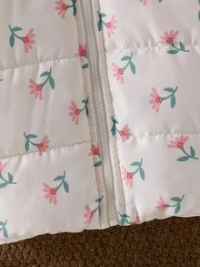 SHEIN 女嬰秋冬甜美碎花印花絎縫連帽羽絨夾克長袖拉鍊加厚外套幼兒外衣秋季服飾 - 彩色 - 查看 8