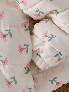 SHEIN 女嬰秋冬甜美碎花印花絎縫連帽羽絨夾克長袖拉鍊加厚外套幼兒外衣秋季服飾 - 彩色 - 查看 3