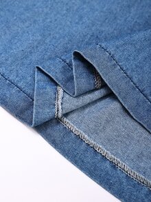 GlowEve Women's V-Neck Button Design Long Sleeve Casual Denim Dress - Blue - View 4