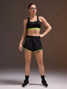 Powerista Women's Autumn High Support Padded Sports Bra With Fluorescent Straps And Mesh Design For Gym And Workout Push Up Club Black Athletic Athleisure Sport - Black - View 9