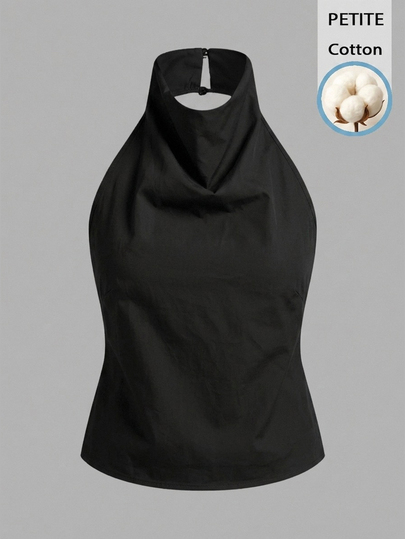 Aloruh Petite Women's Party High Neck Backless Tie Strap Black Woven Cotton Camisole, Suitable For Spring/Summer Evening Gala,Summer Top