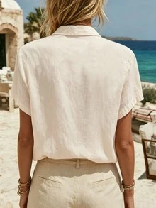 SHEIN Holidaya 【印花設計】女款夏季休閒外出上衣，優雅女款度假派對上衣，休閒蕾絲拼接設計上衣，通勤上衣，度假外出上衣 - 彩色 - 查看 2