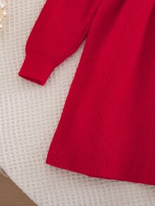 SHEIN Kids Young Girl Knitted Stand Collar Turn-Down Collar Ruffle Trim Sweater Autumn Winter Dress - Multicolor - View 9