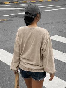Muchica Plus Size Casual Apricot Long Sleeve Sweatshirt, Autumn/Winter - Apricot - View 3