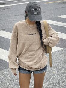 Muchica Plus Size Casual Apricot Long Sleeve Sweatshirt, Autumn/Winter - Apricot - View 4