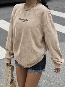 Muchica Plus Size Casual Apricot Long Sleeve Sweatshirt, Autumn/Winter - Apricot - View 5