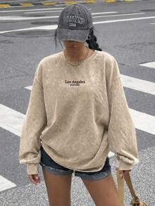 Muchica Plus Size Casual Apricot Long Sleeve Sweatshirt, Autumn/Winter - Apricot - View 2