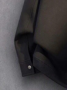 Manfinity Denimwave 男士對比色翻領鈕扣長袖套頭運動衫，適合日常穿著 - 黑色 - 查看 4