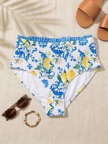 Swim Vcay 2026新款女款春夏隨機水果印花大尺碼泳褲下裝，適合海灘度假，花卉白色 - 彩色 - 查看 3