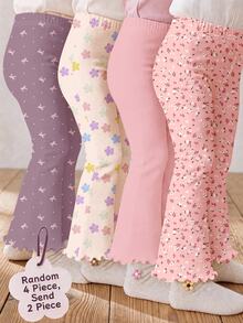 Palet Warna Kabut Lembut, Motif Bunga Bohemian Manis & Imut dan Polka Dot, Celana Panjang Rajut Model Flare Kasual Serbaguna untuk Anak Perempuan, Set 2 Potong, Cocok untuk Pakaian Sehari-hari Musim Gugur/Musim Dingin, Jalan-jalan, Nyaman & Santai, 2 Potong Acak - MultiWarna - View 1