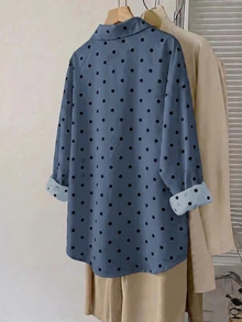 SHEIN LUNE Plus Size French Polka Dot Print Button-Up Shirt For Office - Multicolor - View 2