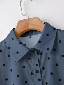 SHEIN LUNE Plus Size French Polka Dot Print Button-Up Shirt For Office - Multicolor - View 6