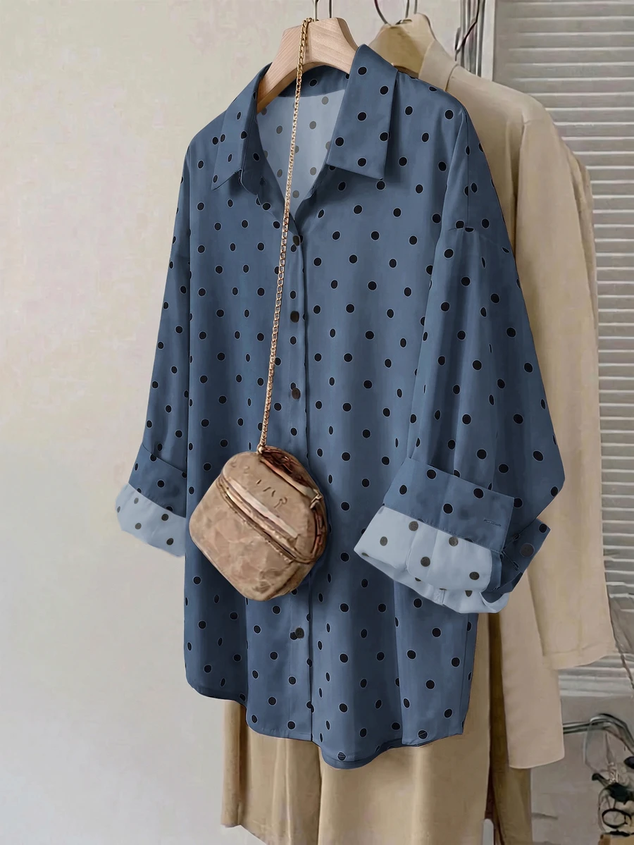 SHEIN LUNE Plus Size French Polka Dot Print Button-Up Shirt For Office - Multicolor - View 1