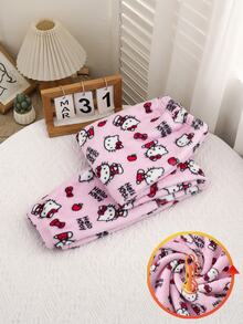 HELLO KITTY AND FRIENDS | SHEIN Tween Girl Letter Print Elastic Waist Casual Long Pants Autumn Winter - Pink - View 1