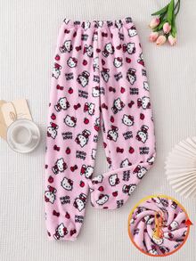 HELLO KITTY AND FRIENDS | SHEIN Tween Girl Letter Print Elastic Waist Casual Long Pants Autumn Winter - Pink - View 3