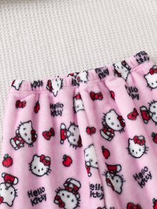 HELLO KITTY AND FRIENDS | SHEIN Tween Girl Letter Print Elastic Waist Casual Long Pants Autumn Winter - Pink - View 5