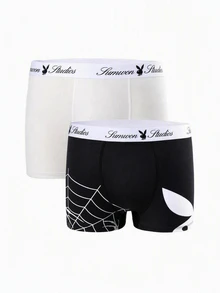 PLAYBOY X SUMWON 2-Pack Boxer Briefs With Spiderweb And Bunny Logo Print Waistband Halloween Gift - Multicolor - View 1