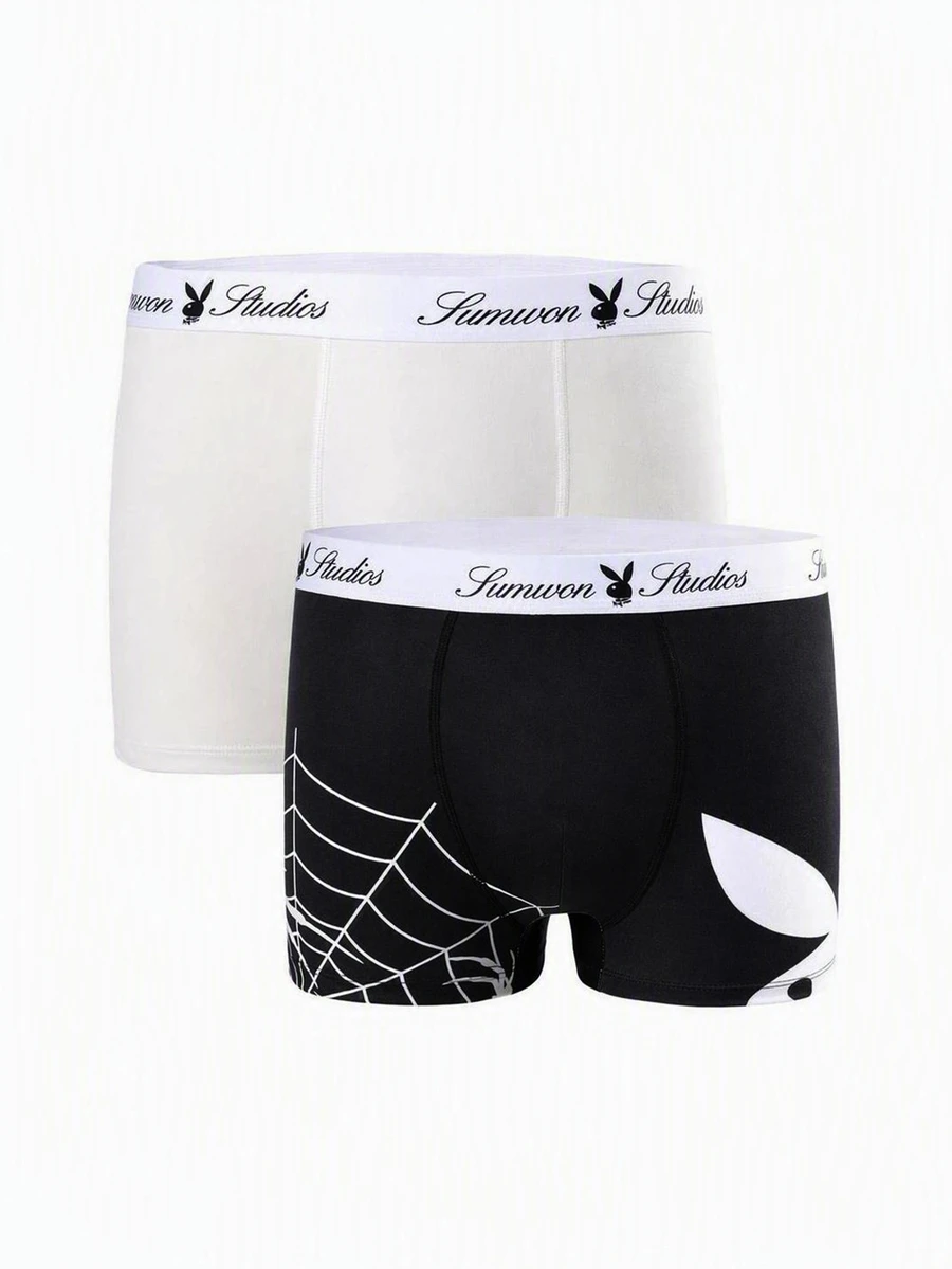 PLAYBOY X SUMWON 2-Pack Boxer Briefs With Spiderweb And Bunny Logo Print Waistband Halloween Gift - Multicolor - View 1