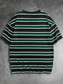 GETOML Men Casual Striped Print Drop Shoulder Tee, Vacation, Father's Day Gifts, Football - Dark Green - View 5