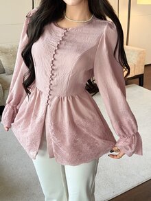 Solavon Women's Solid Color Pleated Casual Versatile Daily Wear Blouse - Pink - View 6