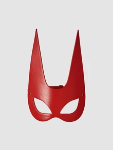 MortiRose 1pc Red Devil Horn PU Leather Mask, Halloween Costume Party Prop, Gothic Style Face Accessory, Club Party Fashion Accessory - A - View 4