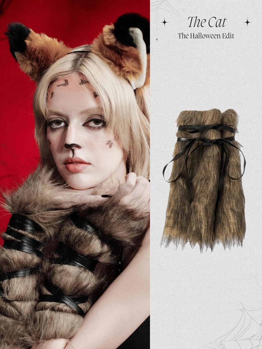 MortiRose 1 Set Medieval Viking Shawl Sleeve Foot Cover, Faux Fur Cloak Scarf For Halloween Costume, Retro Plush - Multicolor - View 1