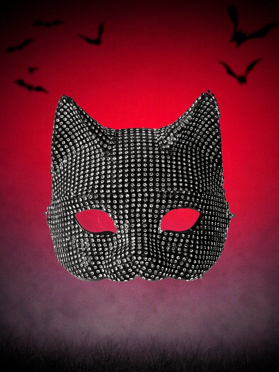MortiRose 1pc Crystal-Studded Masquerade Mask For Women, Cosplay Prop, Sexy Accessory For Party & Ball Back To School - Black and White - View 1