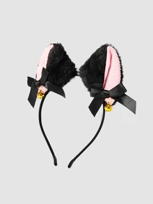 MortiRose 3pcs Set Realistic Cat Ear Headband & Fox Tail Accessory, Anime Animal Ears Tail Collar Hair Clip Combo. Plush Realistic Animal Ears - Multicolor - View 6