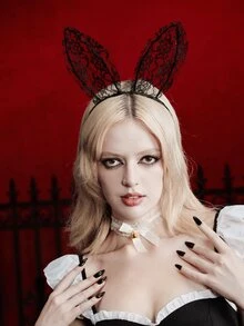 MortiRose 1pc Cute Sexy Rabbit Costume Hair Hoop Black Lace Halloween Valentine's Day - Black - View 1