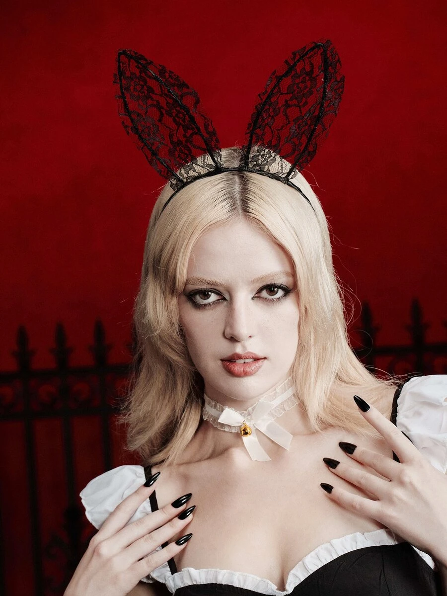 MortiRose 1pc Cute Sexy Rabbit Costume Hair Hoop Black Lace Halloween Valentine's Day - Black - View 1