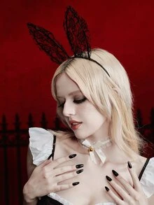 MortiRose 1pc Cute Sexy Rabbit Costume Hair Hoop Black Lace Halloween Valentine's Day - Black - View 3