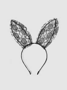 MortiRose 1pc Cute Sexy Rabbit Costume Hair Hoop Black Lace Halloween Valentine's Day - Black - View 2