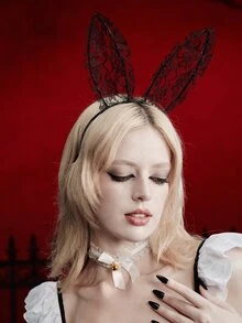 MortiRose 1pc Cute Sexy Rabbit Costume Hair Hoop Black Lace Halloween Valentine's Day - Black - View 5