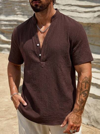 HIMLAND Camisa casual versátil de unicolor para hombre de verano