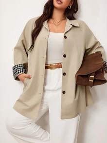 Enliva Plus Size Trench Coats Fall Work Outfits For Women - Multicolor - View 6