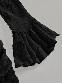 Pitira 青少年女孩派對禮服 春/夏新款 優雅復古蕾絲提花針織花卉修身魚尾長袖拼接設計荷葉邊洋裝，婚禮季畢業禮服 - 黑色 - 查看 6